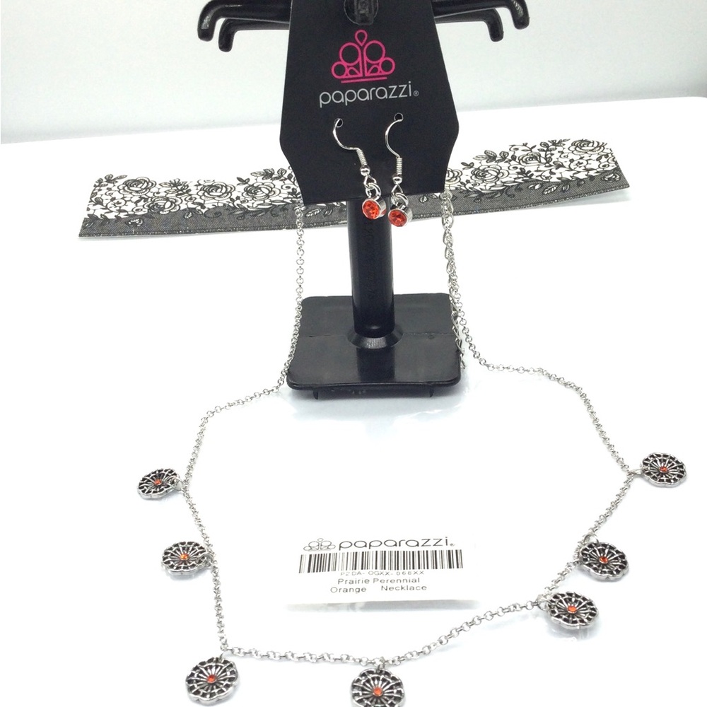 Paparazzi Orange Prairie Perennial Necklace and Earrings Set